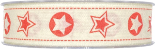 POSLEDNÍ KUS! Vánoční bavlněná stuha STARS krémová 25mm x 20m (3,50 Kč/m)