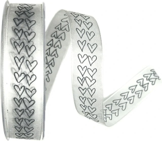Taftová stuha Heart & Heart – bílá, průsvitná 25mm x 20m