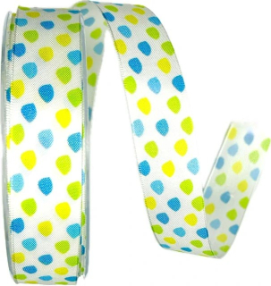 VALETTA BLUE – taftová stuha bílá s puntíky 25mm × 20m