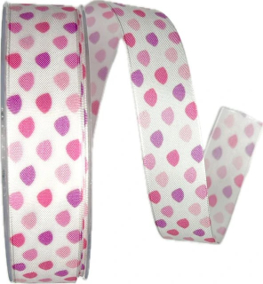 VALETTA PINK – taftová stuha bílá s puntíky 25mm × 20m
