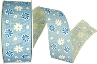 Stuha látková jarní FIORI DI PRIMAVERA pastelově modrá 40mm x 20m (8,-Kč/m)