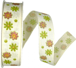 Stuha látková jarní  FIORI DI PRIMAVERA BIANCO bílá A 25mm x 20m (7,-Kč/m)