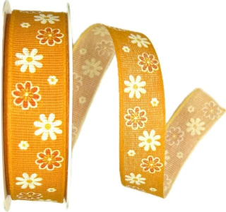 Stuha látková jarní FIORI DI PRIMAVERA ARANCIA oranžová A 25mm x 20m (7,-Kč/m)