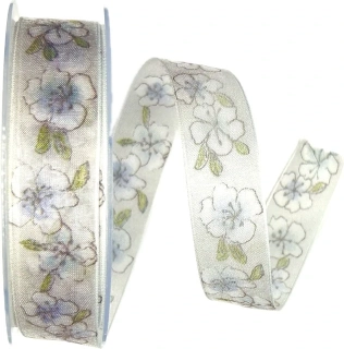 Stuha taftová WHITE FLOWERS bílá, transparentní 25mm x 20m (6,-Kč/m) AZ