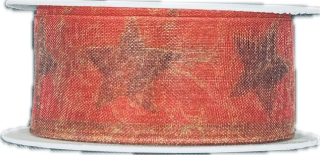 Vánoční organzová stuha ORGANDY STAR červená 25mm x 2m (9,-Kč/m)