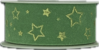 Stuha vánoční sametová VELUTTO STARS GREEN zelená 25mm x 2m (12,-Kč/m)