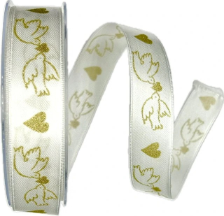 Saténová stuha Wedding Birds – bílá 25mm x 20m