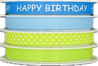 Stuha vázací Multi HAPPY BIRTHDAY modro zelená 4 x 10mm x 4m