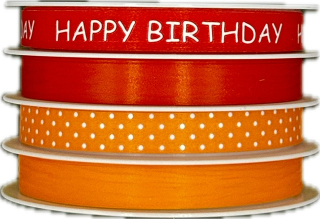 Stuha vázací Multi HAPPY BIRTHDAY červeno oranžová 4 x 10mm x 4m