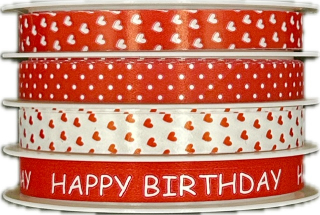 Stuha vázací Multi HAPPY BIRTHDAY červeno bílá 4 x 10mm x 4m