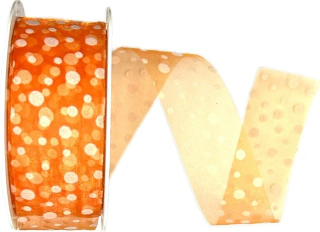 Stuha organzová SPOTS ORANGE transparentní, oranžová A 40mm x 20m (9,-Kč/m)