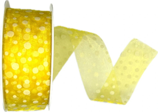 Stuha organzová SPOTS YELLOW transparentní, žlutá A 40mm x 20m (9,-Kč/m)