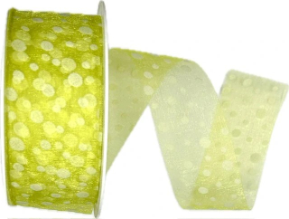 Stuha organzová SPOTS GREEN transparentní, světle zelená A 40mm x 20m (9,-Kč/m)