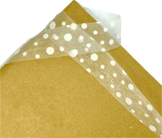 Stuha organzová SPOTS transparentní, bílá 25mm x 20m (7,-Kč/m)