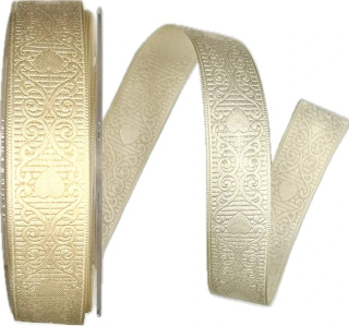 Stuha srdce & láska AMORE svatební, zamilovaná, romantická, valentýnská, ražba krémová A 25mm x 20m (12,-Kč/m)