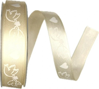 Saténová stuha Wedding Birds – krémová 25mm x 20m