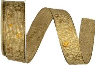 Stuha vánoční bavlněná COPPER STAR natur 25mm x 2m (7,-Kč/m)