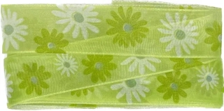 Stuha taftová SPRING FLOWER zelená 25mm x 2m (6,- Kč/m)