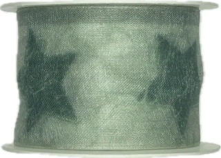 Vánoční organzová stuha GREEN STARS světle zelená 40mm x 2m