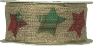Vánoční bavlněná stuha HAPPY STARS krémová 25mm x 2m