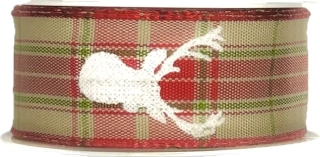 Stuha vánoční WHITE DEER červená 25mm x 2m 