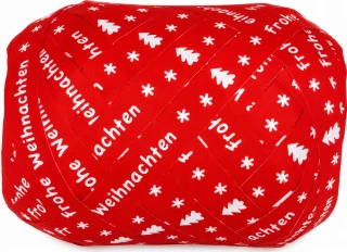 Vánoční vázací stuha Frohe Weihnachten – červená s bílým potiskem 10mm x 20m