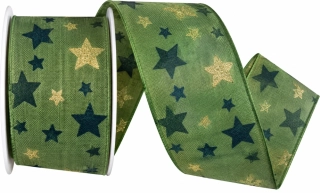 Stuha vánoční TWILIGHT STARS GREEN zelená 40mm x 2m (14,-Kč/m)