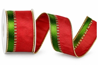 Stuha vánoční saténová TRADITIONAL CHRISTMAS červená 40mm x 2m (10,-Kč/m)