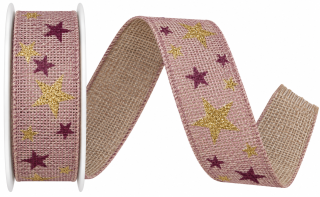 Stuha vánoční WINTER HEAVEN PINK růžová 25mm x 2m (10,-Kč/m)