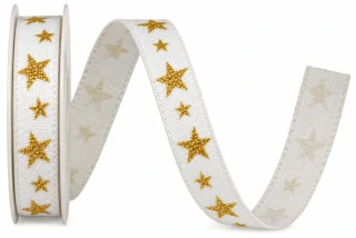 Vánoční stuha bavlněná STAR LIGHT bílá 15mm x 3,5m
