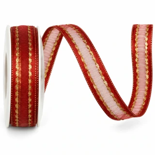 Stuha organza MONDAN RUBY RED červená 15mm x 3m (7,-Kč/m)