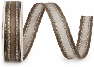 Stuha organza MONDAN BRONZE ELEGANCE platinově hnědá 15mm x 3m (7,-Kč/m)
