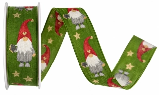 Stuha vánoční bavlněná CHRISTMAS ELF GREEN zelená 25mm x 2m (11,-Kč/m)