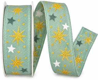 Vánoční stuha CHRISTMAS SWING GREEN pastelově zelená 25mm x 2m 