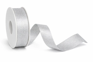 Stuha taftová HIGH SOCIETY Silver Glam stříbrná matná 25mm x 2m (10,-Kč/m)