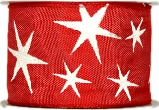 Stuha vánoční saténová STARS červená 40mm x 2m (14,- Kč/m)