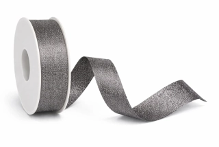 Stuha taftová HIGH SOCIETY Anthracite Silver antracitová matná 25mm x 2m (10,-Kč/m)