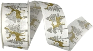 Vánoční bavlněná stuha CHRISTMAS DEER WHITE 40mm x 2m (14,-Kč/m)