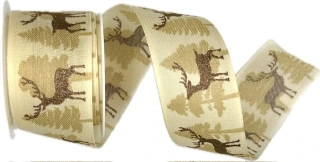 Vánoční bavlněná stuha CHRISTMAS DEER CREAM 40mm x 2m (14,-Kč/m)