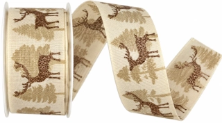Vánoční bavlněná stuha CHRISTMAS DEER CREAM 40mm x 2m (14,-Kč/m)
