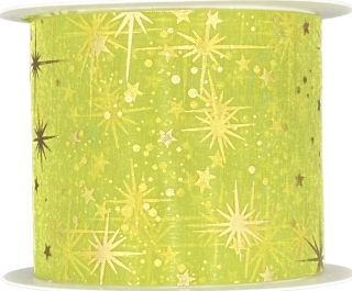 Stuha vánoční organzová ORGANDY STARS zelená 60mm x 3m (13,-Kč/m)