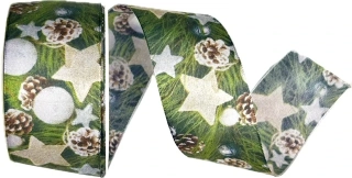 Stuha vánoční taftová CHRISTMAS TIME zelená 40mm x 2m (7,50 Kč/m)