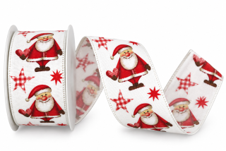 Stuha vánoční HAPPY SANTA bílá 40mm x 2m (13,-Kč/m)