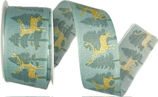Vánoční bavlněná stuha CHRISTMAS DEER MINT 40mm x 2m (14,-Kč/m)