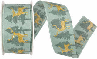 CHRISTMAS DEER MINT – vánoční bavlněná stuha 40mm x 2m (14,-Kč/m)