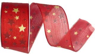 Stuha vánoční TWILIGHT STARS RED červená 40mm x 2m (13,-Kč/m)
