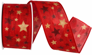 Stuha vánoční TWILIGHT STARS RED červená 40mm x 2m (14,-Kč/m)