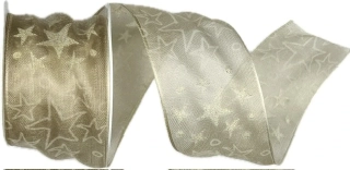 Stuha vánoční organzová SKY STAR CREAM krémová 40mm x 2m (15,-Kč/m)
