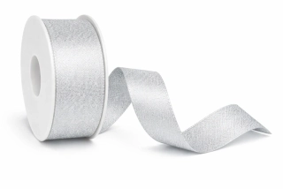 Stuha taftová HIGH SOCIETY Silver Glam stříbrná matná 40mm x 3m (10,-Kč/m)