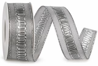 IMPERIAL SILVER – stříbrná lurexová stuha s drátkem 25mm x 2m (12,-Kč/m)